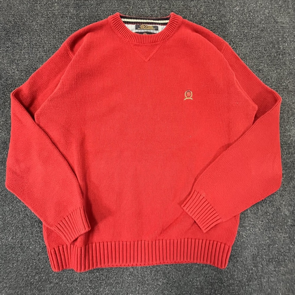 Tommy Hilfiger Sweater Mens Large Crewneck Crest Embroidered Pullover
